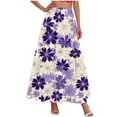 thumbnail image 3 of qolati Women's Floral Maxi Skirts Casual Elastic High Waist Ruffle Long Skirts Vintage Boho A Line Pleated Flowy Beach Ladies Skirts Purple XXL, 3 of 5