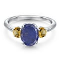 thumbnail image 3 of Gem Stone King 925 Sterling Silver Blue Lapis and Yellow Citrine Engagement Ring for Women | 2.51 Cttw | Oval 9X7MM | Gemstone Birthstone | Size 9, 3 of 6