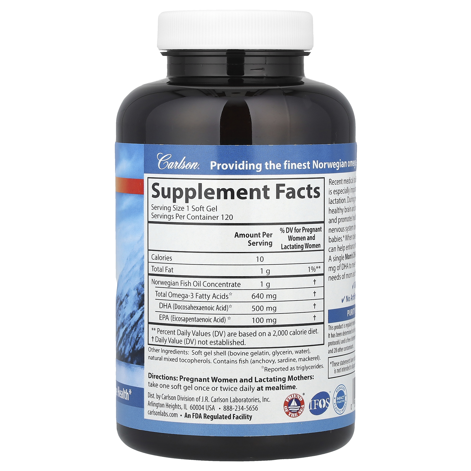 Carlson Mother's DHA, 500 mg, 120 Soft Gels