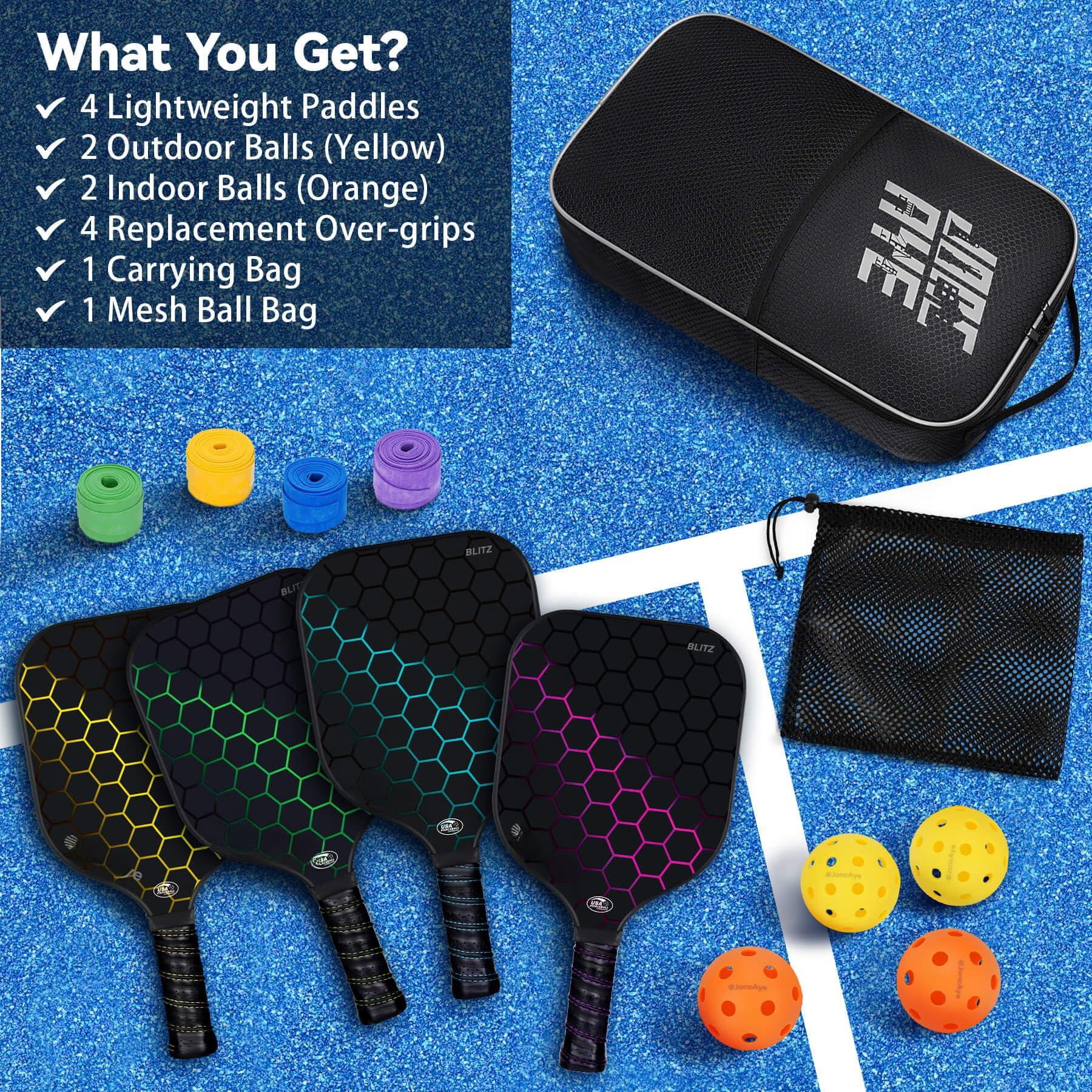 Pickleball Paddles Set Of 4 Or 2  Usapa Approved Fiberglass Rackets With Outdoor Indoor Balls Bag Overgrip Lightweight For Family Professional Equipment Beginners Intermediate