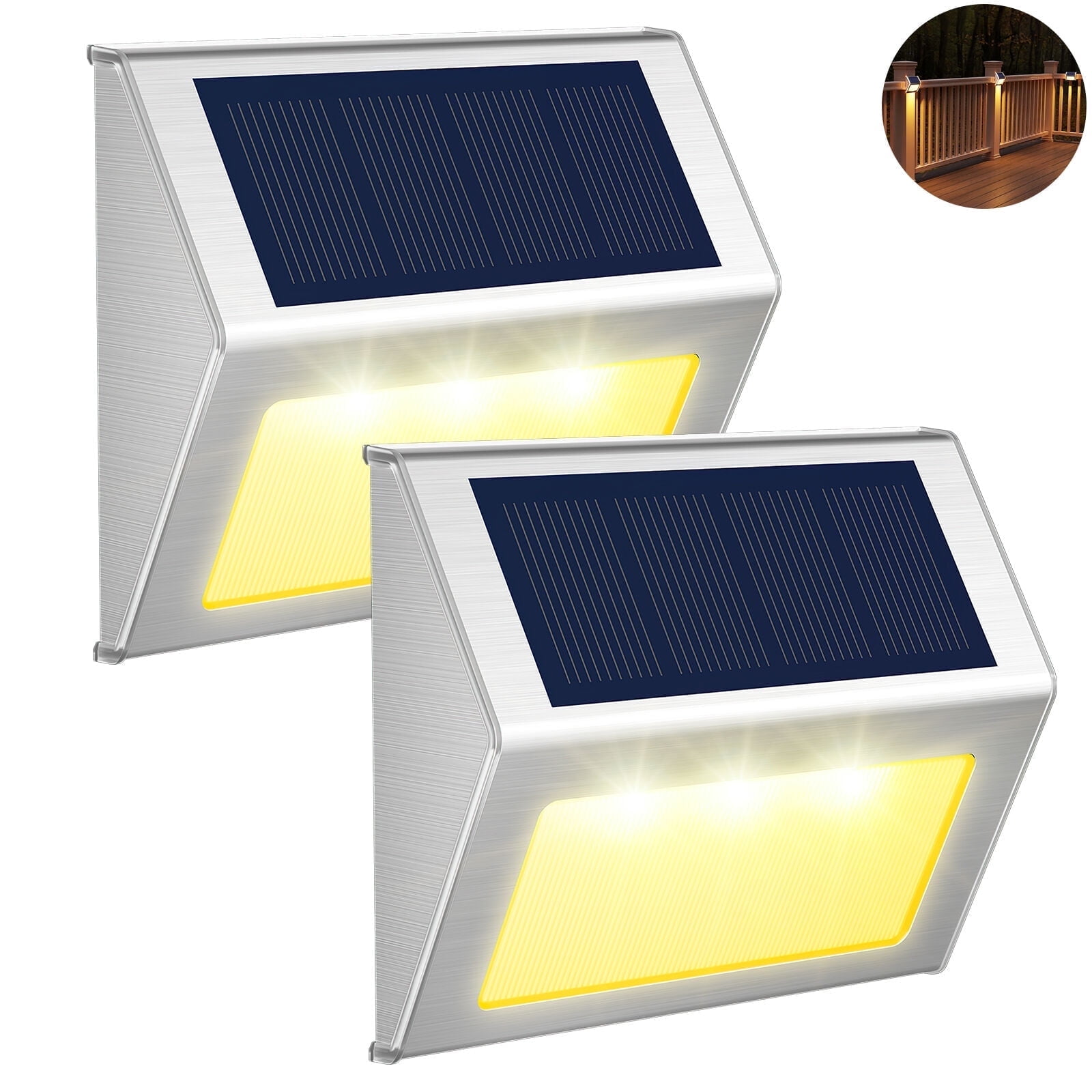 JSOT 2 Pack Solar Deck Lights, 30 Lumen Solar Dusk to Dawn LED Step Lights, Warm White Light