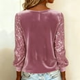 thumbnail image 4 of Women's Velvet Sequin Tops Elegant Cowl Neck Shirt Dressy Long Sleeve Sparkly Blouse Trendy Glitter Evening Party Tshirt Pink L, 4 of 4