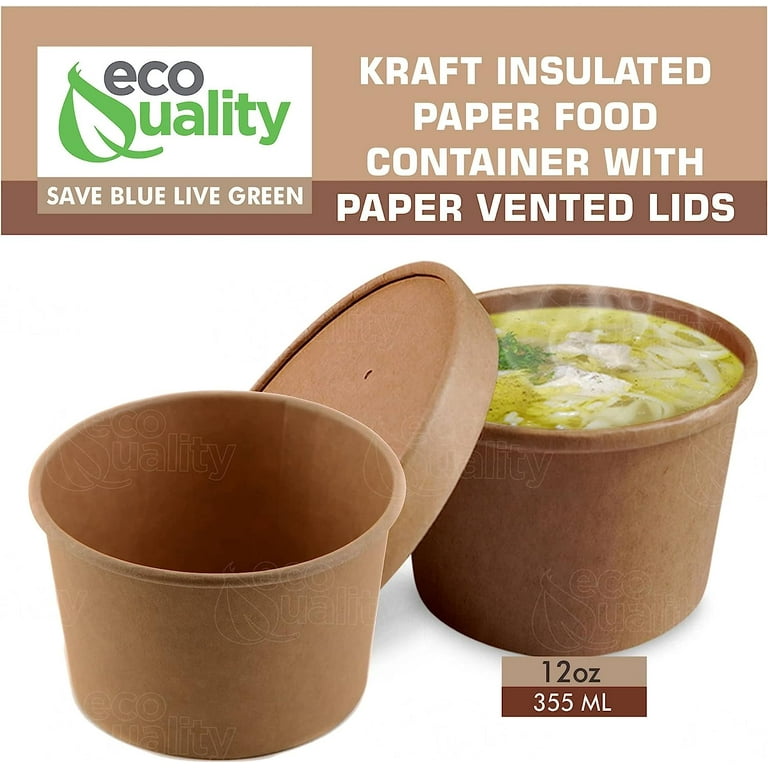 [50 Pack] 12 oz Disposable Kraft Paper Soup Containers with Vented Lids - Half Pint Ice Cream Containers, Frozen Yogurt Cups, Restaurant, Microwavable