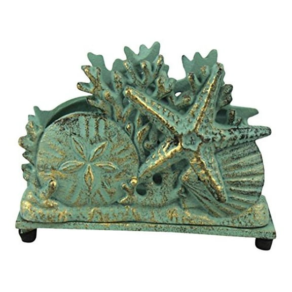 Antique Bronze Cast Iron Seashell Napkin Holder 7 Inch - Seashell Decoration - Beach Kitchen Decorating