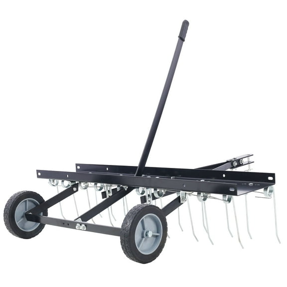 40-Inch Lawn Sweeper Tow Behind Dethatcher - Black - Steel - Ideal for Yard Care - Easy Attachment and Detachment