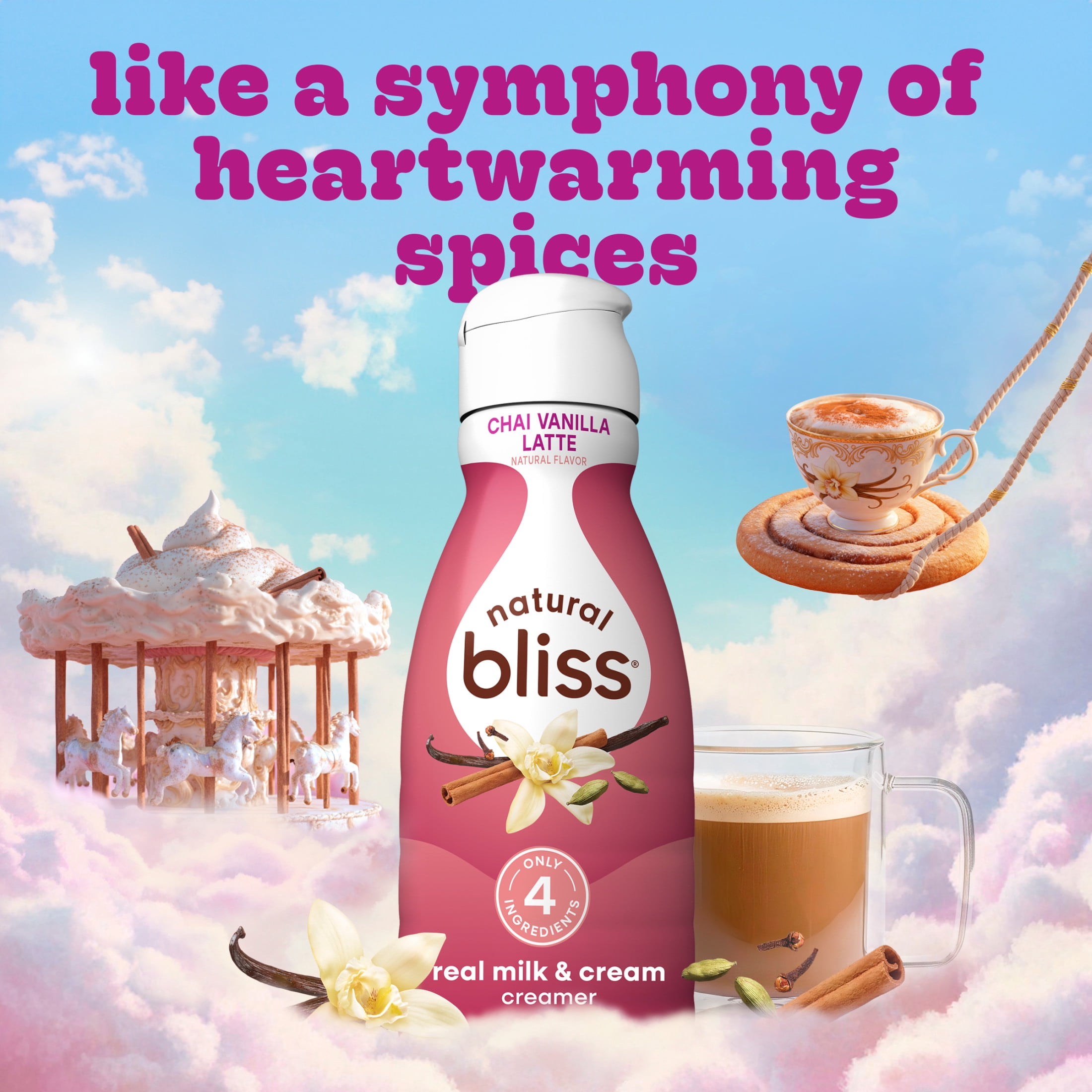 natural bliss Chai Vanilla Latte Flavored Creamer, Gluten Free Creamer, Iced, Hot Coffee 32 fl oz