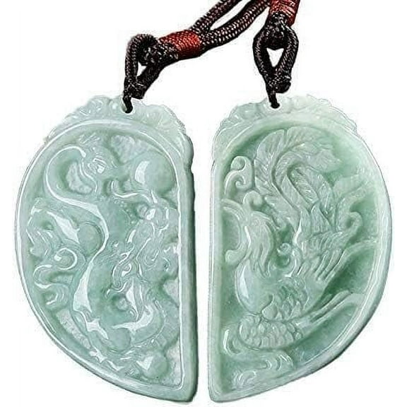 Jade Dragon And Phoenix Couple Necklace,Certified Emerald Green Jade Dragon And Phoenix Couple Necklace(Set of 2,Genuine Certificate)