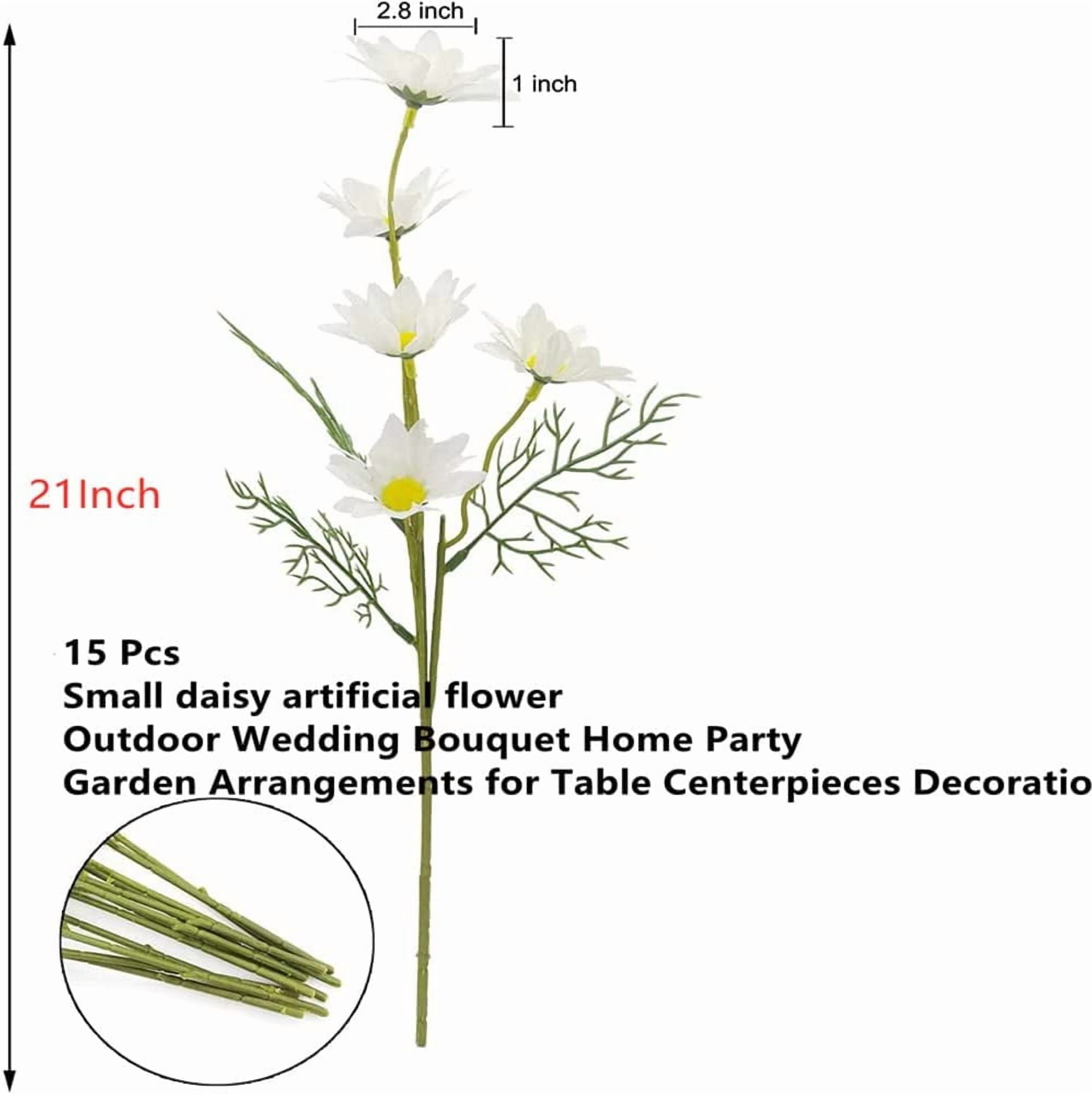 15 Bundles Artificial Flowers White Daisy UV Resistant Outdoor Fake Wildflowers with Stems Faux Greenery Shrubs Plants Arrangements for Wedding Decoration Home Garden