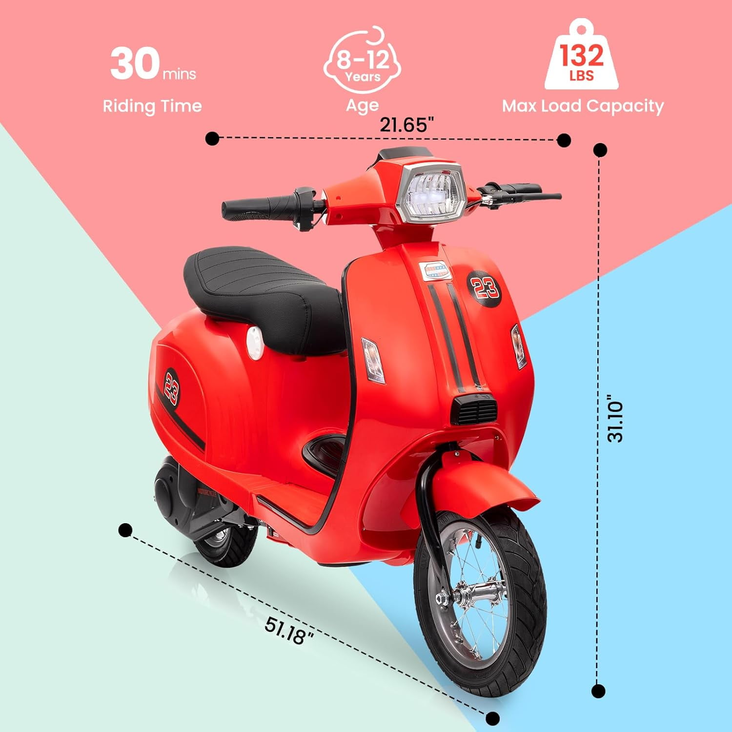 24V Kids Motorcycle 14MPH Max Speed Electric Motorcycle with 350W Motor, Rear-Wheel Drive, High-Torque, Ride on Motorcycle for Kids 8-12