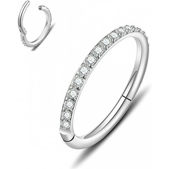 APIPEE Titanium Micro Cubic Zirconia Hinged Nose Hoop Ring Body Jewelry Unisex
