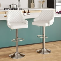 VECELO Bar Stools Set of 2 Adjustable Counter Height Swivel Barstools with Back and Armrest, White