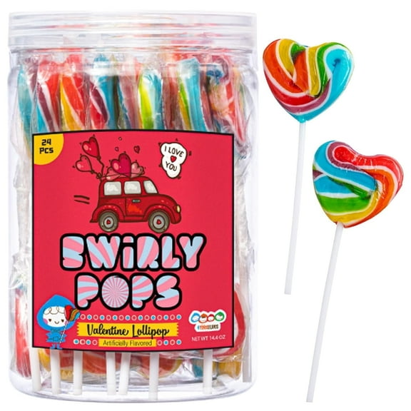4YoreElves Heart Rainbow Swirly Pops | 24 Individually Wrapped Suckers & Lollipops