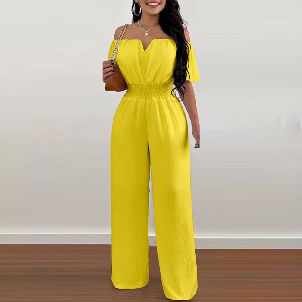FJUCHAI Women's Casual Jumpsuits Loose Overalls Short Sleeve One Piece Wide Leg Long Pant Rompers With Pockets S-XL