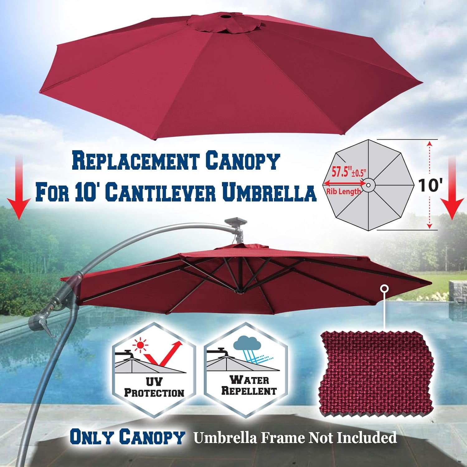 Replacement Canopy Cover for 10' Cantilever Patio Umbrella Offest Parasol Top Cover (Green)