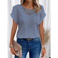 thumbnail image 5 of Camiseta tejida de Color liso para mujer, Jersey ahuecado con cuello redondo, Top femenino coreano, camisetas informales cómodas de manga corta, 5 of 5