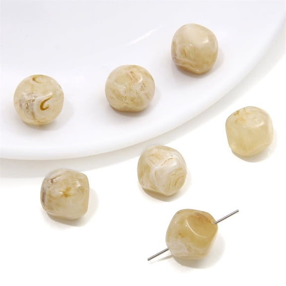 Nvzi-c 20 pieces perforated resin imitation stone amber light yellow blended irregular cut round beads scattered beads DIY handmade bead necklace bracelet material accessories