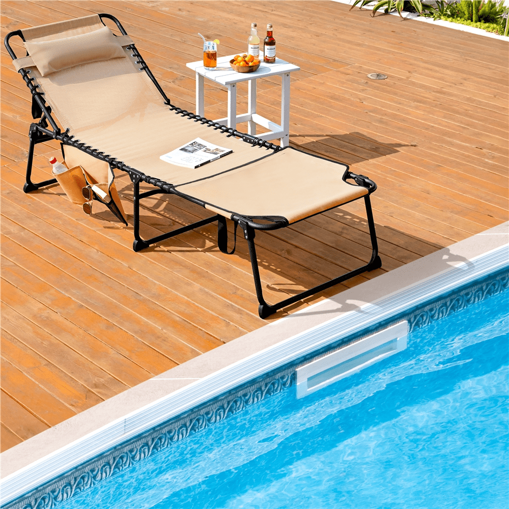 Renwick Outdoor Folding Tanning Chair with Face Hole, Beige