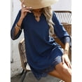 thumbnail image 5 of Women'S Casual T Shirt Dress Summer 3/4 Length Sleeve Hollow Swing Dresses Blue M, 5 of 8
