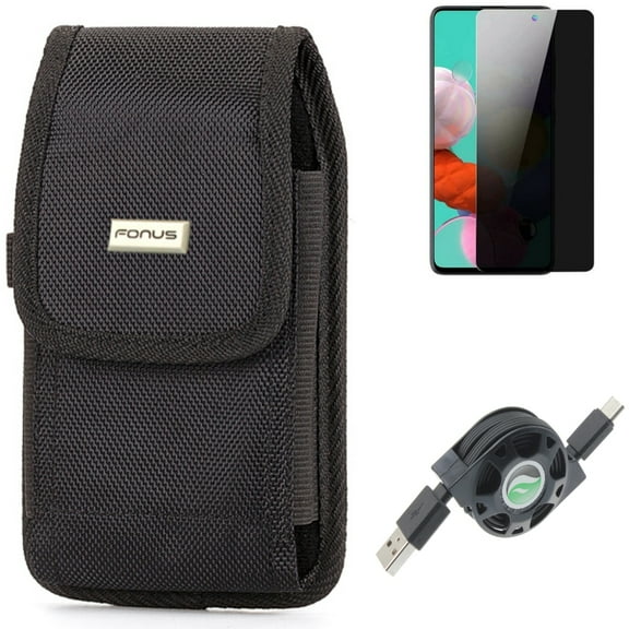 Privacy Screen Protector & USB Cable & Case Belt Clip for Samsung Galaxy S20 Fan Edition - Tempered Glass Anti-Spy   Retractable Type-C   Rugged Holster Combo