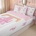 thumbnail image 3 of meiyoeat Princess Bow Initial T Zipper Full Size Comforter Sets with Fitted Sheet and 2 Pillowcases for Women Girls, Pink Gold Fashion Alphabet Zipper Bedding Set, Pink Reversible, 4pcs, 3 of 6