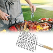 Stainless Steel Barbecue Clip with Wooden Handle, Outdoor BBQ Net Clip for Fish Bread Meat, Heavy Duty BBQ Tool, Versatile Barbecue Clip for Grilling Camping Outdoor Cooking