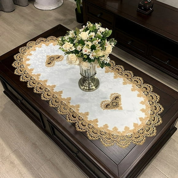 WCHUANG Embroidered Lace Table Runner, Coffee Table Runner Placemat Nightstand Dresser Scarf Table Centerpiece Doily