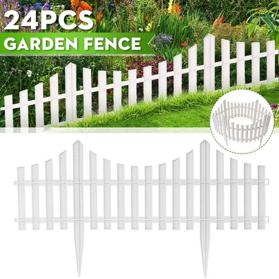 24Pcs White Flexible Plastic Garden Picket Fence Lawn Grass Edge Edging Border