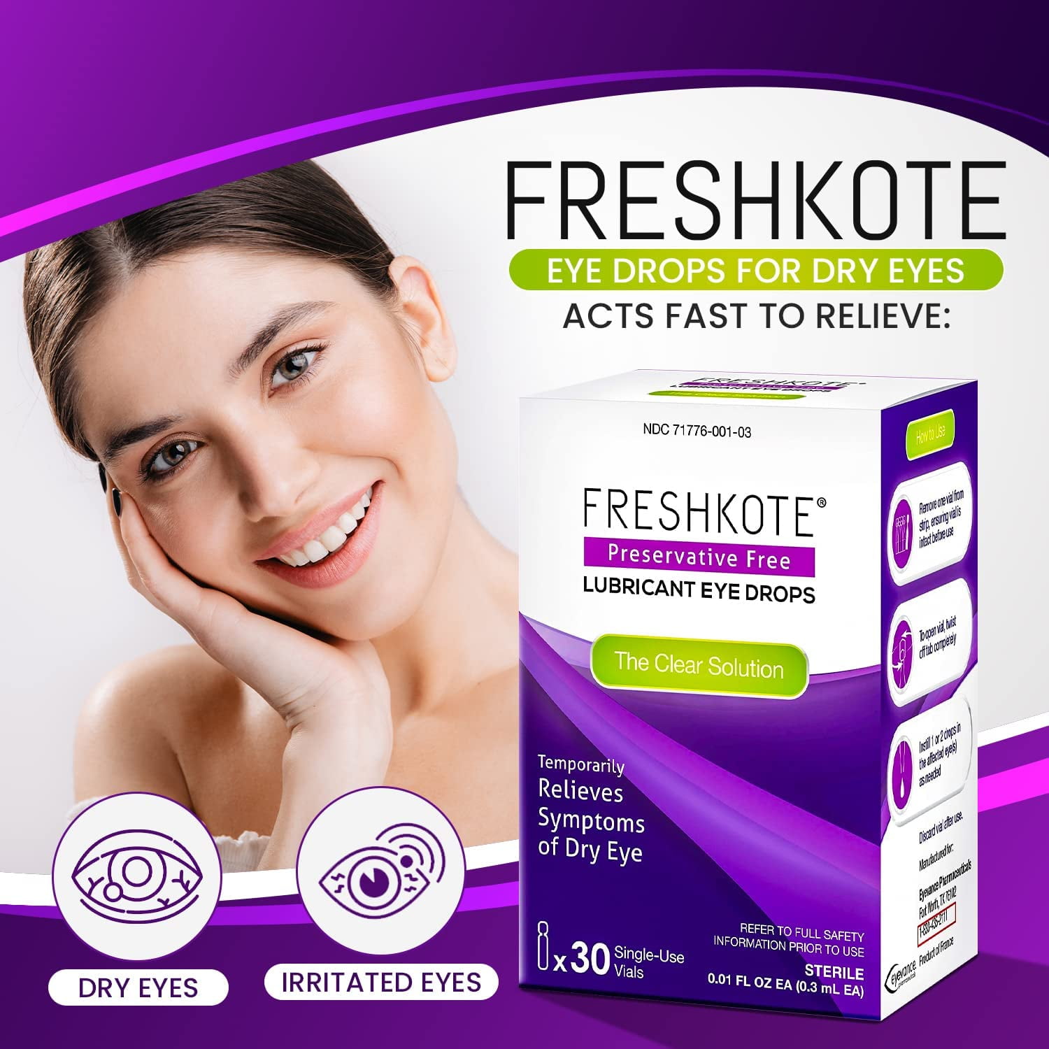 FreshKote Preservative Free Lubricant Eye Drops, 0.33 oz - (Pack of 2)