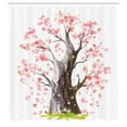 thumbnail image 3 of Ambesonne Tree Shower Curtain, Blooming Sakura and Mountain, 69"Wx70"L, Pink Black Green, 3 of 5