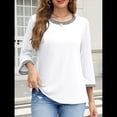 thumbnail image 4 of Blusas de 3/4 para Mujer, Elegantes, Informales, con Cuello Redondo, Holgadas y A , para XL, 4 of 9