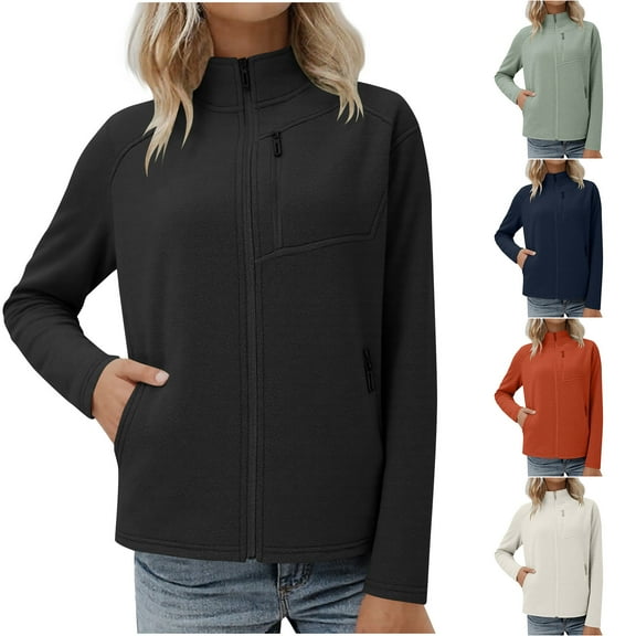 WMTBSRSW Fleece Jackets with Pockets Solid Casual Sherpa Lined Zip up Sweatshirts Lightweight Stand Collar Long Sleeve Coat No Hood XX-Large Green