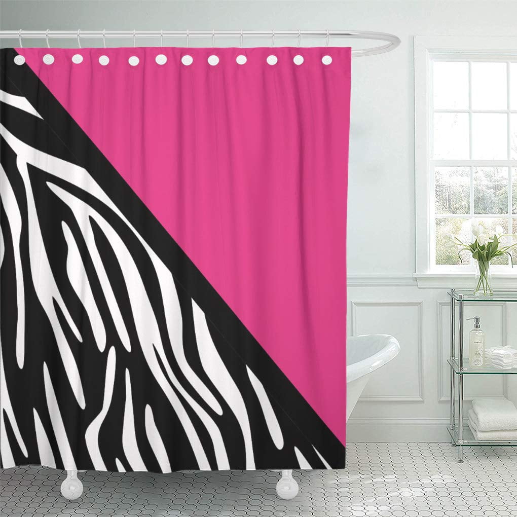 SUTTOM Stripes Zebra and Pink Striped Pattern Black Shower Curtain