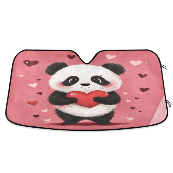 WOBOGO Panda Holding A Heart Pattern Car Windshield Sunshades Autopilot Lightweight Accordion Sun Visor 53×23.5in