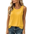 thumbnail image 4 of FDGIU Women's Round Neck Sleeveless Tank Top, Solid Cotton Linen Woven Loose Curved Hem Casual Camisole Blouse, 4 of 8