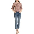 thumbnail image 2 of INSPIRE CHIC Women's Layered Ruffle Elbow Sleeve Ruffled Tie-Neck Floral Blouse L Light Purple, 2 of 7