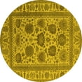thumbnail image 1 of Ahgly Company Indoor Round Oriental Yellow Traditional Area Rugs, 5' Round, 1 of 4
