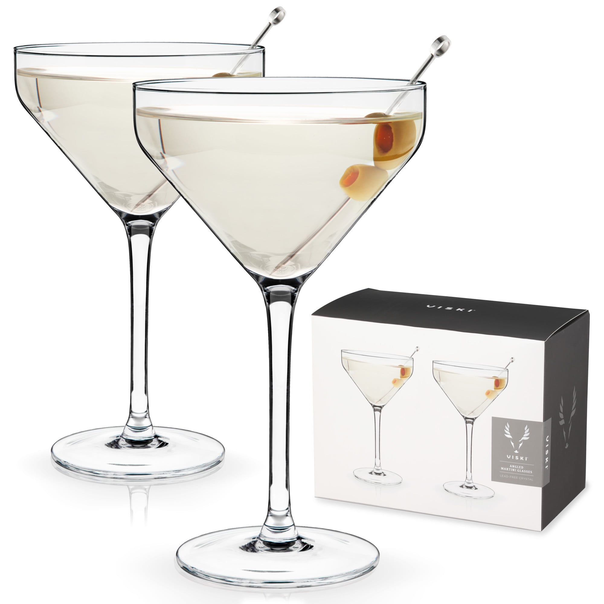Viski Angled Martini Glasses, Preium Crystal Cocktail Coupe Glasses