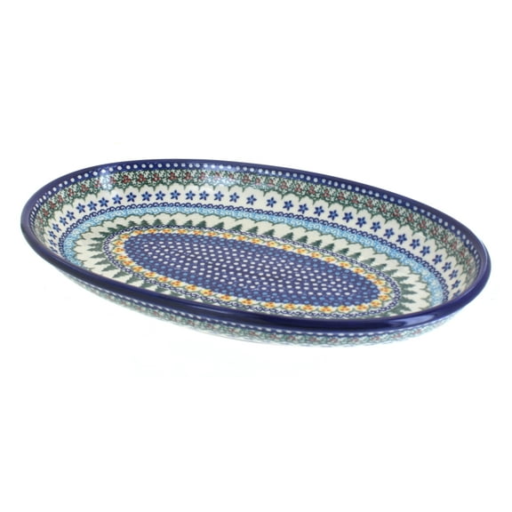 Blue Rose Polish Pottery Holiday Pine Oval Platter