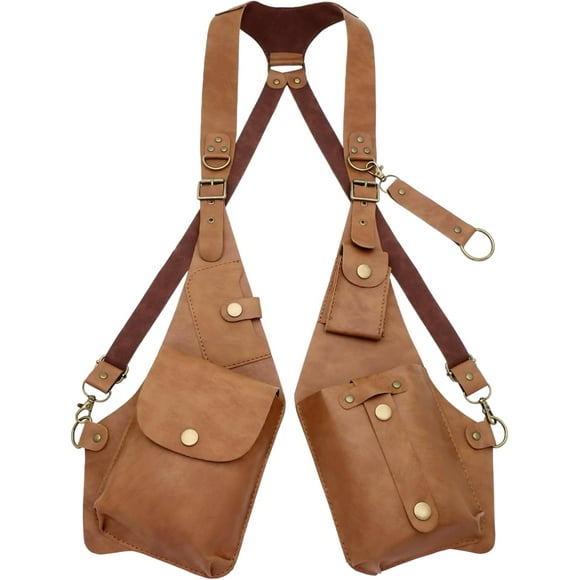 Bolsa de axila de doble hombro, bolsa portátil de piel sintética antirrobo, bolsa ajustable oculta para axilas para fiestas steampunk, compras, arnés al aire libre