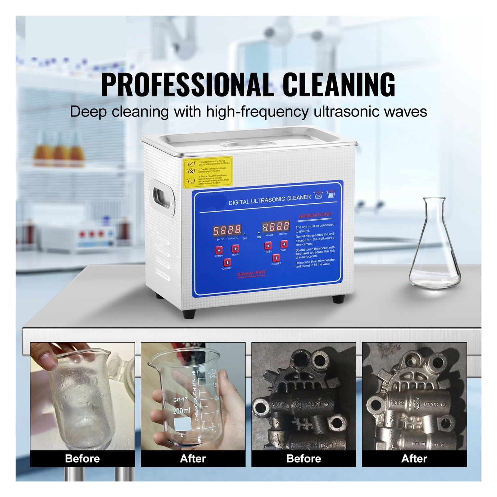 3L Ultrasonic Cleaner Machine Stainless Steel Ultrasonic Cleaning Machine Digital Heater Timer Jewelry Cleaning for Home