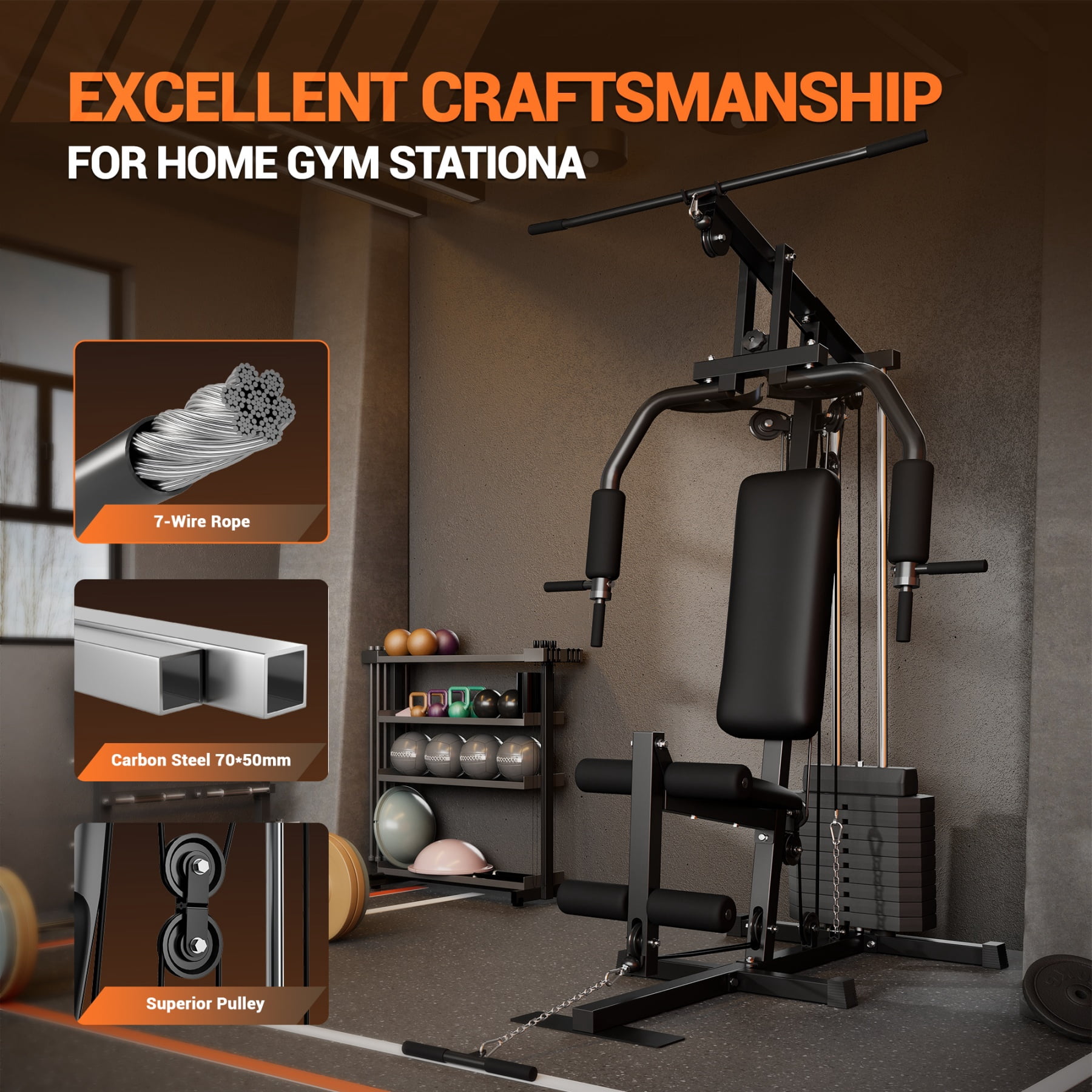 GARVEE Multifunctional Home Gym System,Home Gym Station with 100LBS Weight Stack,Exercise Equipment for Full Body Traning with Pulley System