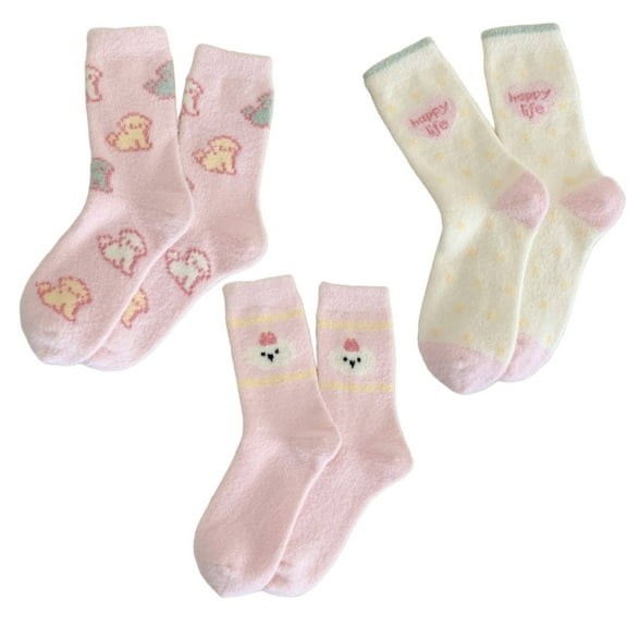 AUQ 3Pairs Socks Soft and Comfortable Fuzzy Socks,Comfort Fit Great for Home Wear Long Socks,Style1