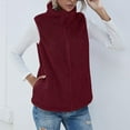thumbnail image 5 of Hontri Plus Size Coat, Women's Solid Color Fashion Casual Sleeveless Pocket Zipper Coat Wine S, 5 of 9