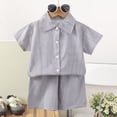 thumbnail image 2 of NIEWTR Kids Summer Outfits Toddler Boy Outfits 2T 3T 4T 5T Clothes Summer Kids Pattern Short Sleeve Button Down Shirt & Shorts Set(A1-Grey,11-12 Years), 2 of 7