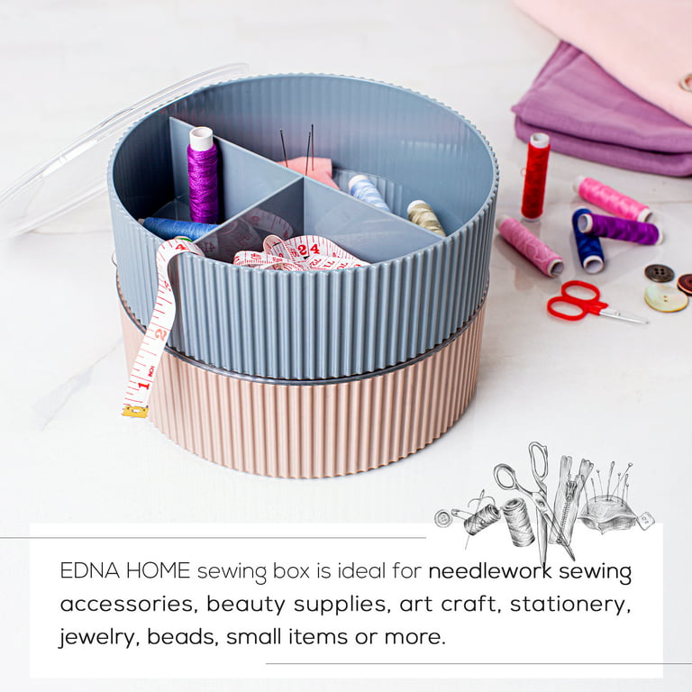 EDNA HOME Stackable Sewing Boxes, Plastic Caddy Organizers with Triple  Slots, Divided Storage Containers with Lids, For Sewing, Craft And Art