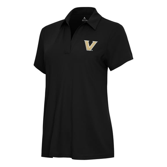 Women's Antigua Black Vanderbilt Commodores Era V-Neck Polo