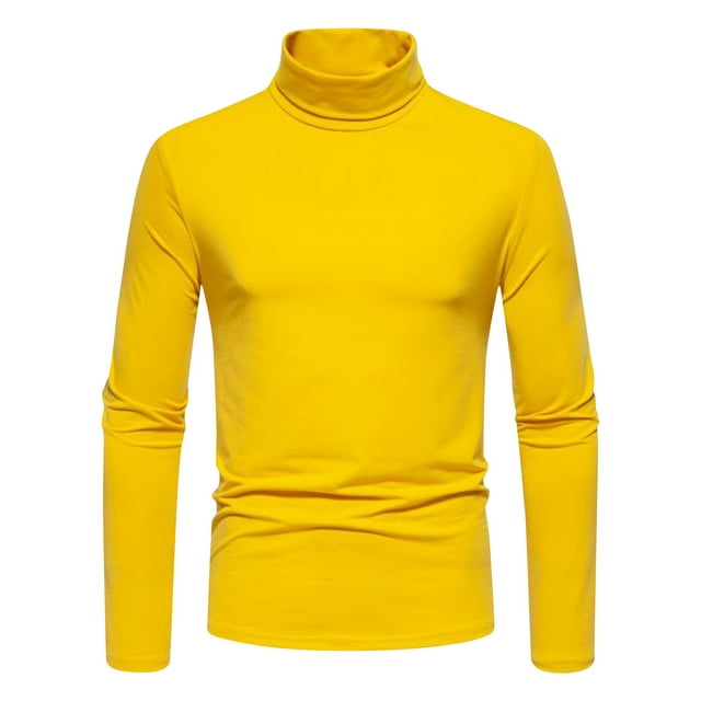 Lovzfmll Men's Fall Winter Solid Color Mock Neck Shirt, Long Sleeve Crewneck Top with Mid-High Neck Design Yellow, M