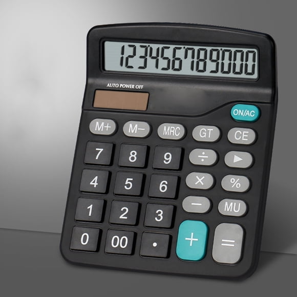 Calculadora de escritorio Calculadora estándar para estudiantes con energía solar y batería de 12 dígitos para oficina, escuela, hogar, negocios, color negro
