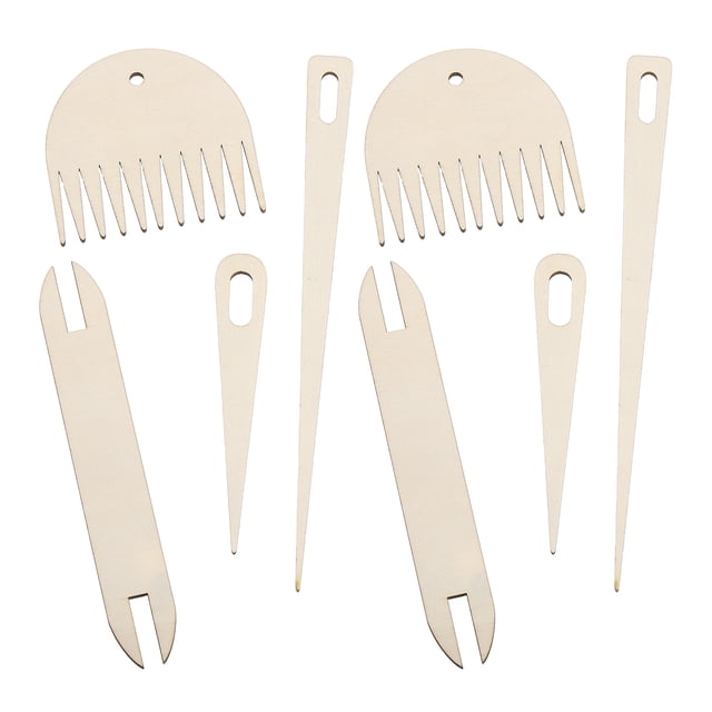 Uxcell Hand Loom Stick Set, 8pcs Knitting Tools Including Wood Weaving Crochet Needle Wooden Shuttle Wood Weaving Comb