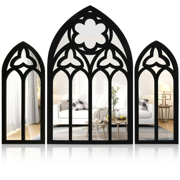 Daruoand 11.7" x 7.8" Black Tcwhniev Arched Gothic Decor Wall Mirror, Set of 3